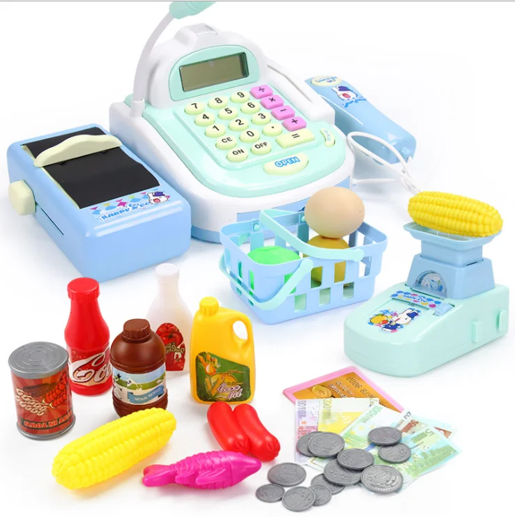 

with Foods Basket Money Children Learning Education Pretend Play Set Kids Supermarket Cash Register Electronic Toys Gift