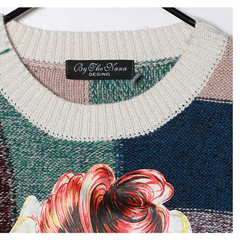 

autumn and 2021 new spring women's suit turtleneck patch printed ribbon matching color plaid winter loose sweater suit