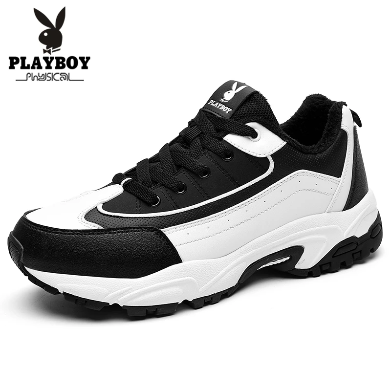 

PLAYBOY New Black Warm Winter Men Boots Leather + Mesh Ankle Boots Men Winter Work Shoes Men Military Snow Boots for Men Botas