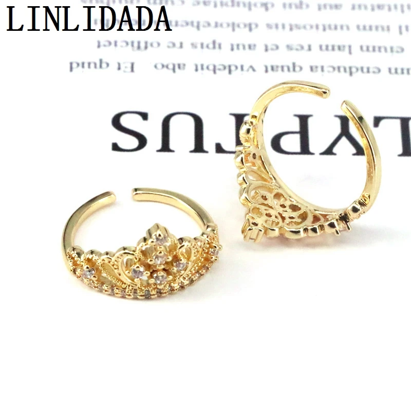

10Pcs Top Quality Gold Color Rings For Women With Crystal Zirconia Crown Rings Party Jewelry