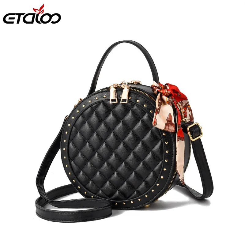 Модная круглая сумка-мессенджер для женщин 2019 маленькая сумка с заклепками