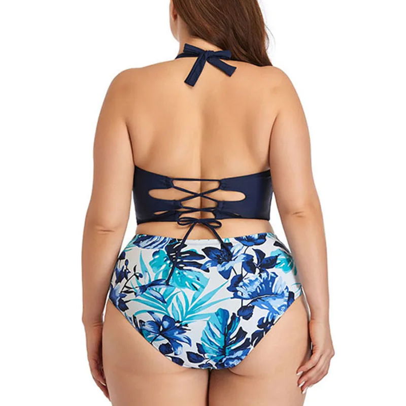 

High Waist Bikini Plus Size Swimwear Push Up Swimming Suit Floral Print Swimsuit Back Cross Bathing Suit Biquini Bather Wear