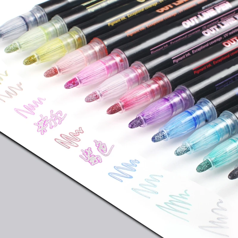 

21pcs Metallic Marker Pens Set ,Color Highlighter Marker Pen Marker Outline Marker Metallic Permanent Markers for Cards 85DD