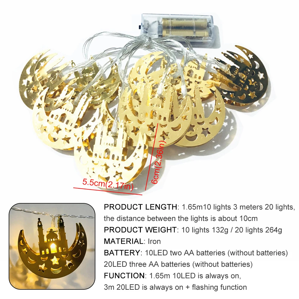 

Eid Mubarak Light Ramadan Decoration Palace Leds Light String Eid Mubarak Ornament Islamic Muslim Festival Party Home Decor Lamp