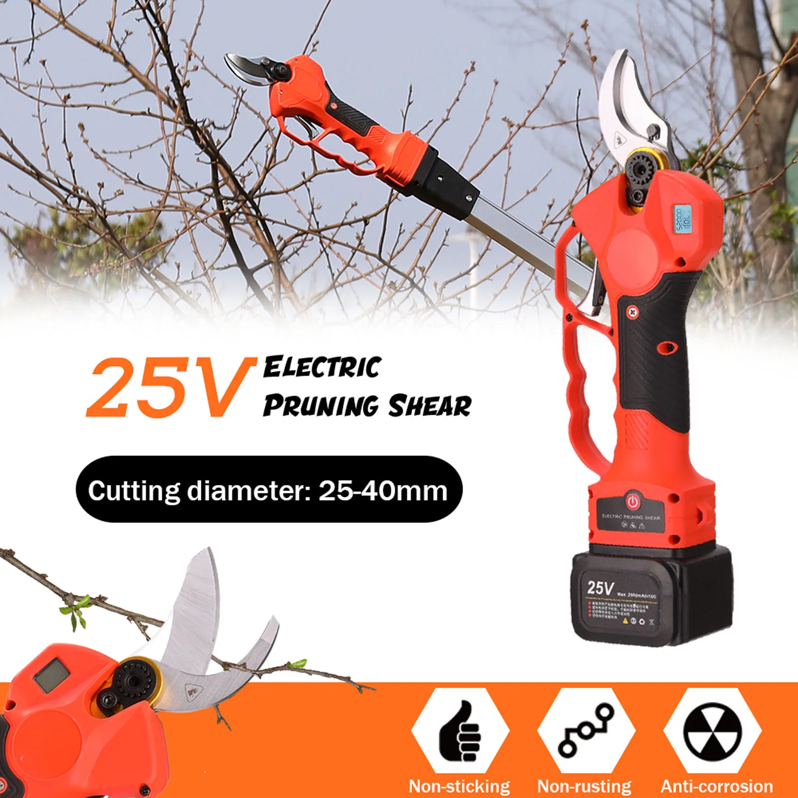 

25V 600W Cordless Pruner Electric Pruning Shears 25-40mm Efficient Fruit Tree Bonsai Pruning Branches Cutter Landscaping Tool