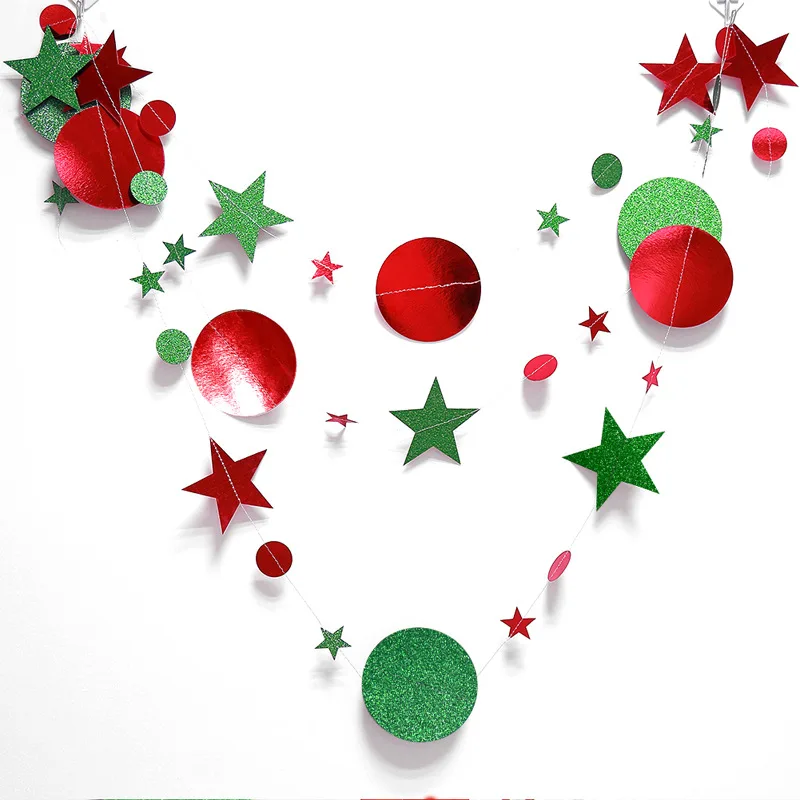4M красный зеленый блестящий бумажный баннер Рождественская звезда круглая блестящая гирлянда подвески для рождественской вечеринки декоративные материалы на день рождения, свадьбу 7