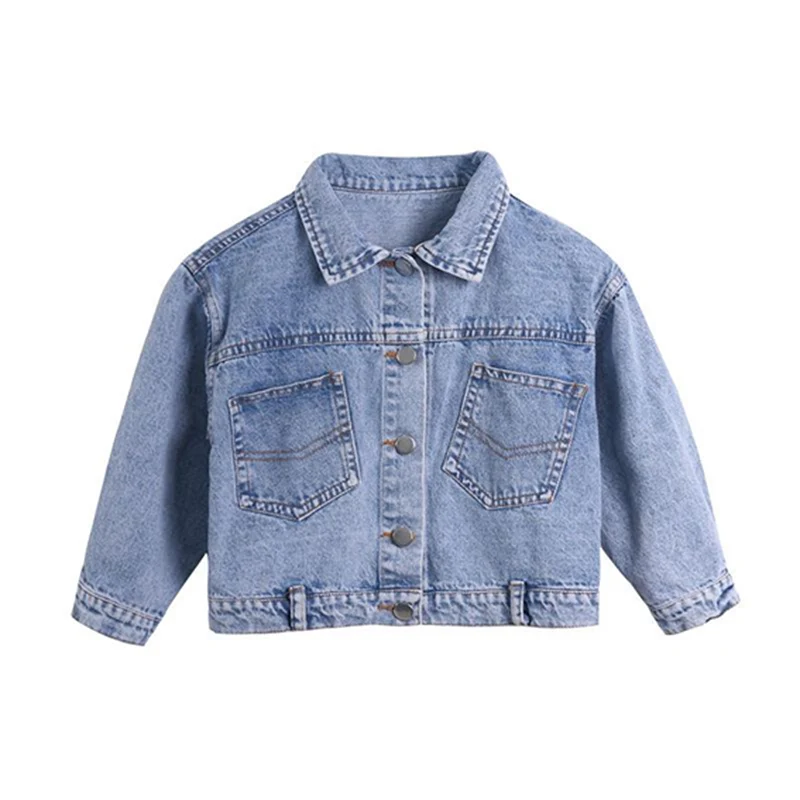 Джинсовая куртка для девочек детская на пуговицах с отложным воротником