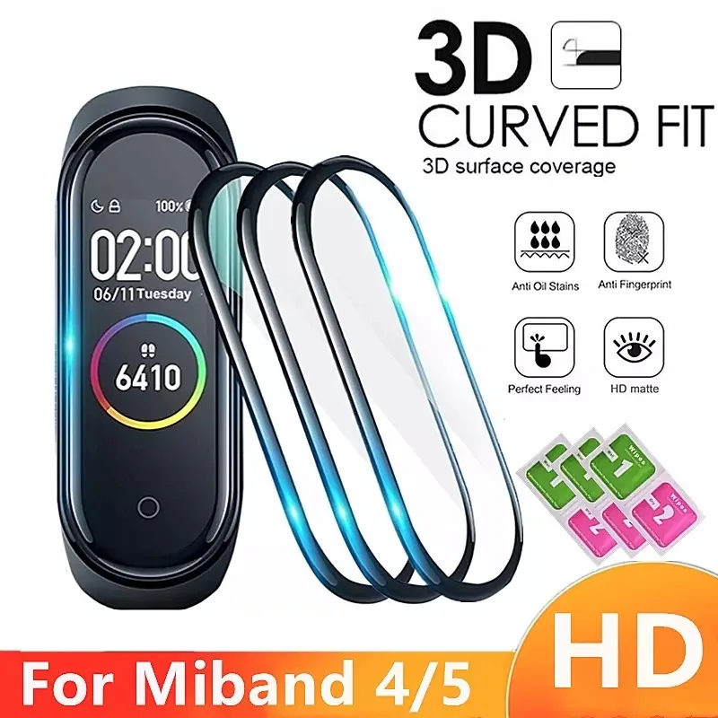 Защитное стекло 3D для экрана Xiaomi mi band 4 5 6 пленка на ремешок умных часов полное