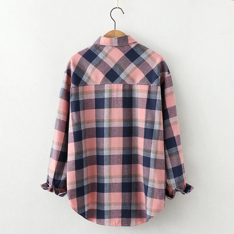 

Women's Plaid Shirts Oversized Chic Checked Blouse Female Print Long Sleeve Shirts New Women Fashion Loose Cotton Tops 31 Colors