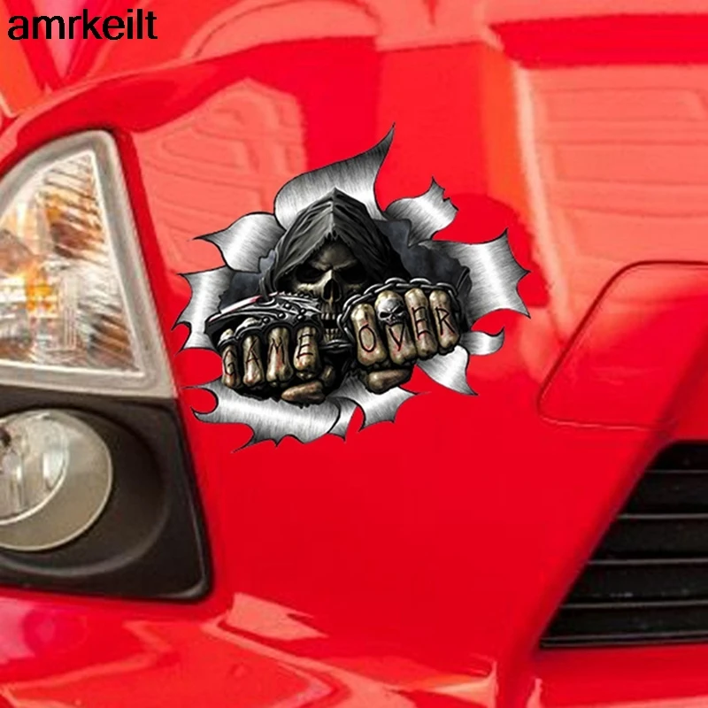 

13x14cm Single Metal Rip Open Grim Reaper Skull Sticker Car Styling JDM Race Van Bike Drift Decal Car Accessories Decor