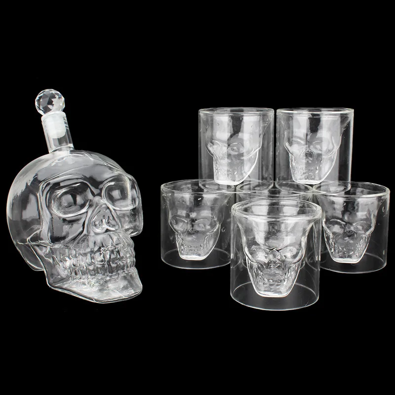 7 шт./компл. прозрачный череп бутылка Стекло s Cup700ml с украшением в виде кристаллов