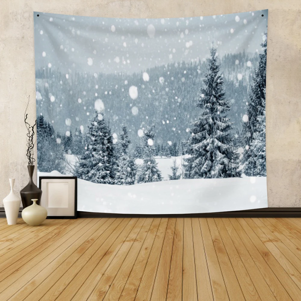 

Cassisy Fashion Tapestry Winter Forest Snow Pine Scenery Wall Hanging Carpet Bedside Room Festival Wedding Restaurant College