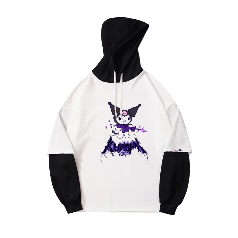 

Harajuku Kawaii Women's Hooded Casual False 2PC Patchwork Loose Unisex Crative Cute Cartoon Printed Female y2k Hooded Sweatshirt