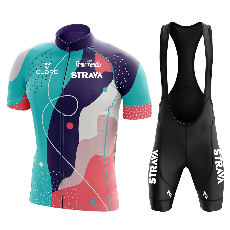 Cycling Jersey Set STRAVA Men Summer Outdoor Sports Clothing Quick Dry Bike Clothes Breathable MTB Bicycle Suit | Спорт и