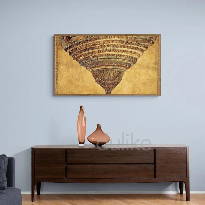 Карта Ада Божья комедия Данте Сандро Боттичелли ВИНТАЖНЫЙ ПЛАКАТ Античная