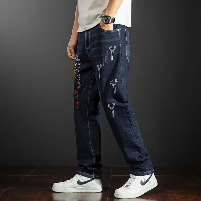 Men Jeans Washing Mens Hiphop Baggy Denim Pants Embroidered Jeans Male Cowboy Straight Trousers  Size 28-42