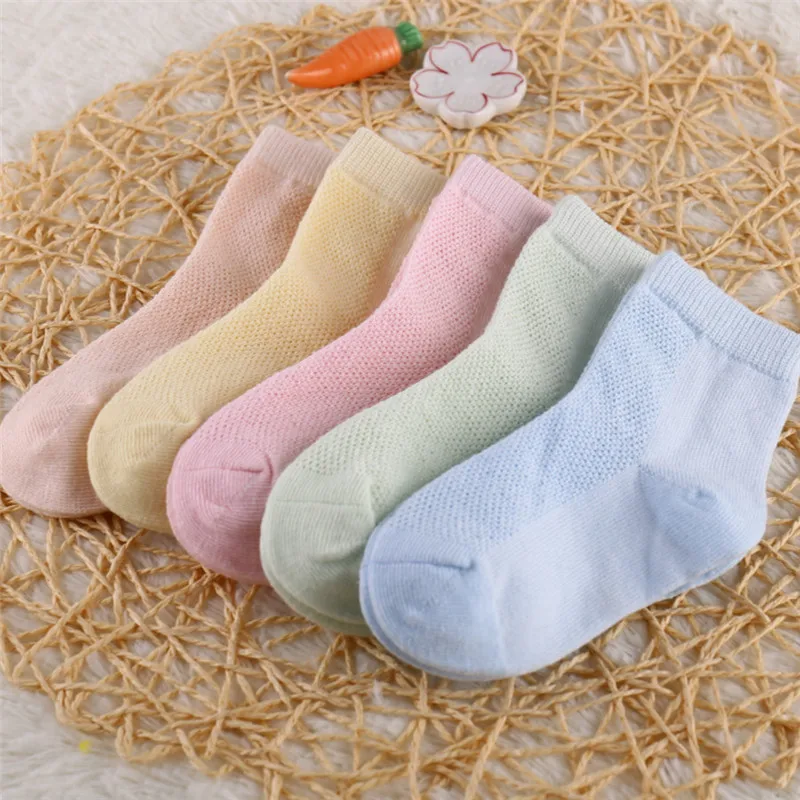 Calcetines de algod&oacute;n para ni&ntilde;os y ni&ntilde;as, medias ultrafinas, transpirables, de malla, de 1 a 12 a&ntilde;os, 5 par/lote-1