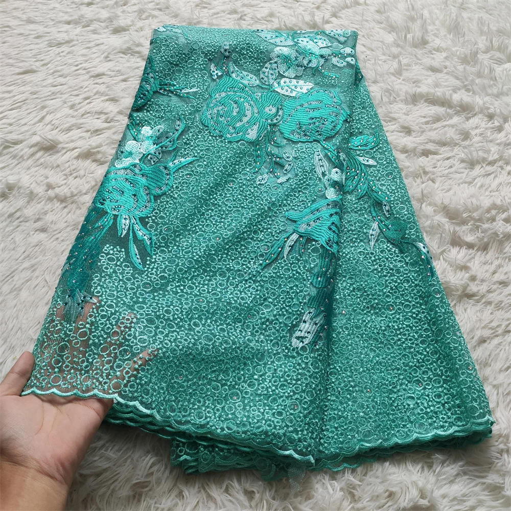 

High Quality Nigerian Guipure Cord Lace Fabrics With stones African French Net Lace Fabric Embroidered Tulle Mesh Lace zp124