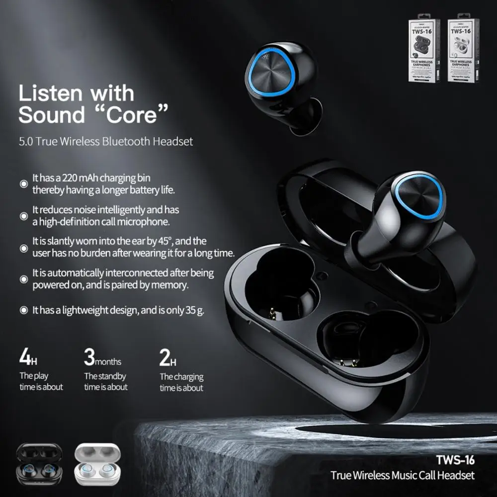 Металлические беспроводные Bluetooth-наушники REMAX TWS-16 Bluetooth 5 0 с зарядным устройством