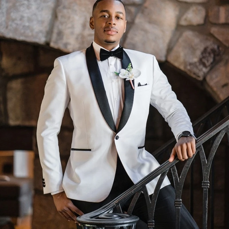 

YiMinpwp White Men Suit Shawl Lapel One Button Blazer Jacket Men Tuxdos Groom Wedding Suits Costume Mariage Homme Coat Pant