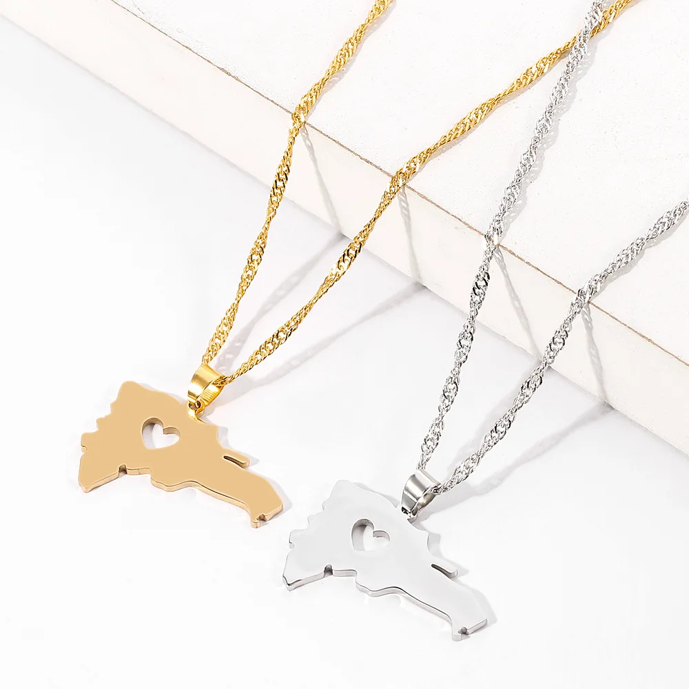 Ожерелье женское из нержавеющей стали с подвеской в виде карты Доминиканской