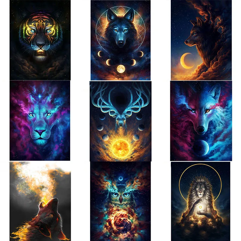 Алмазная вышивка 5D сделай сам фэнтезийная живопись с животными волком тигром
