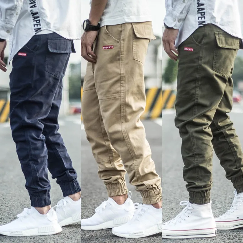 

Korean Style Fashion Men Jeans Multi Pockets Slim Casual Cargo Pants Men Overalls Patches Designer Streetwear Hip Hop Joggers