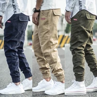 korean style fashion men jeans multi pockets slim casual cargo pants men overalls patches designer streetwear hip hop joggers