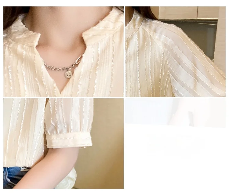 

Blusas Blouse Women Blusas Mujer De Moda 2021 Verano Short Sleeve Tops Women V-Neck Chiffon Blouse Shirt Blouses Top Femme E854