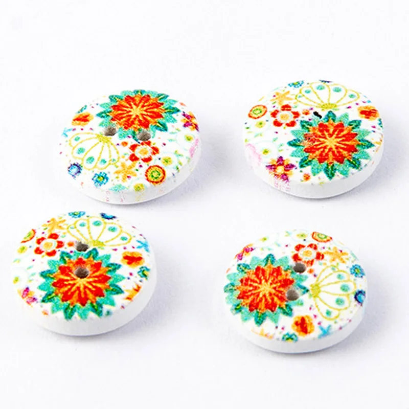 

100PCS 15mm Color Printed Wooden Buttons Cute Animal Painted Buttons DIY Children's Sweater Wooden Buttons Round Bread Buttons