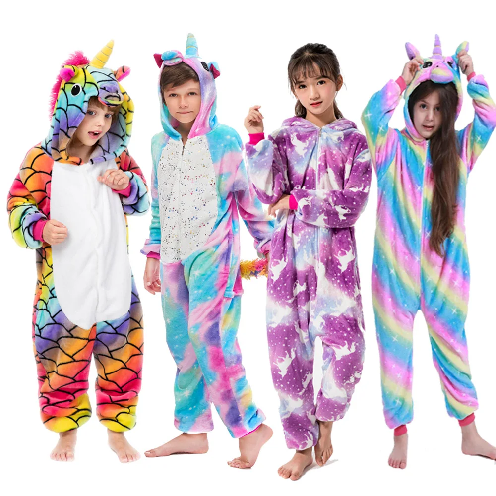 Winter Flannel Boys Pajamas Children Hoodies Cosplay Unicorn Licorne Kigurumi Jumpsuits Kids Oneises For 4 6 8 10 12 Year |