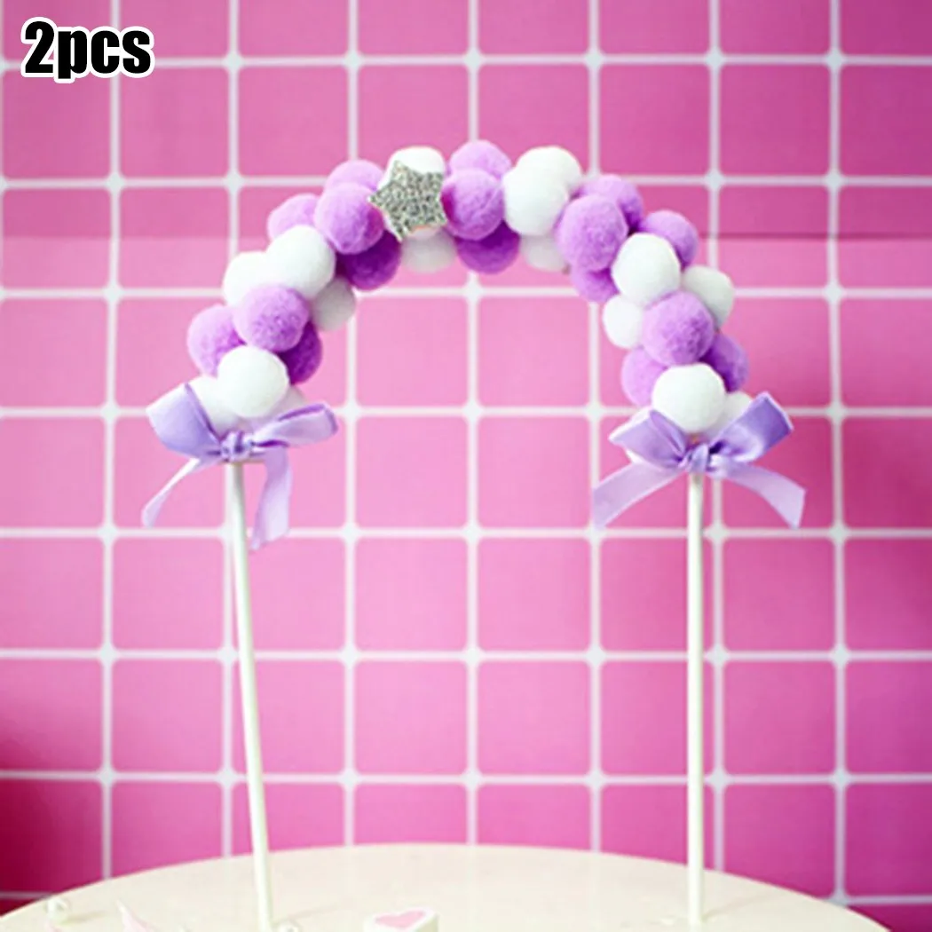 

2Pcs Cloud Pompom Pink/blue/purple Party Festival Supplies Baby Shower Birthday Cake Topper In Stock Drop Shipping