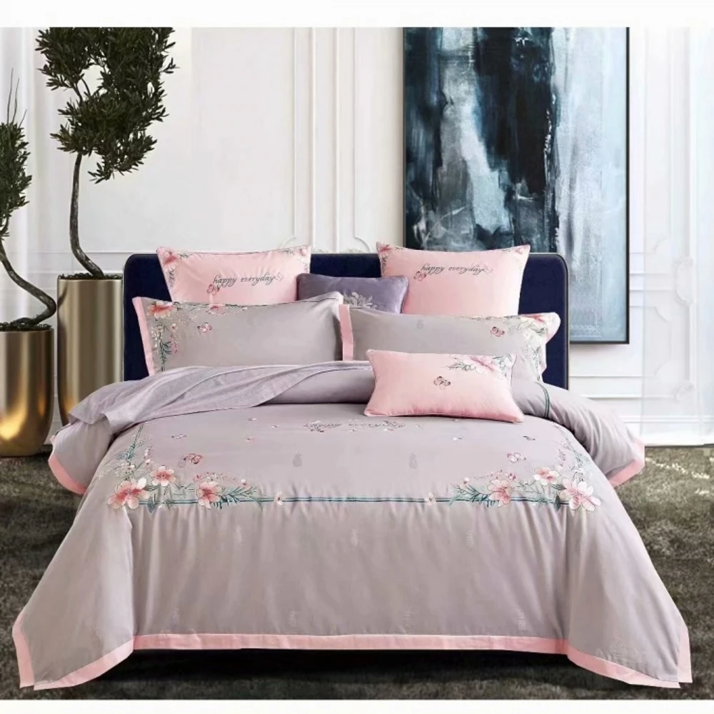 

European-style embroidered bed skirt four-piece bedding set quilt cover cotton cotton sheets light luxury bedding