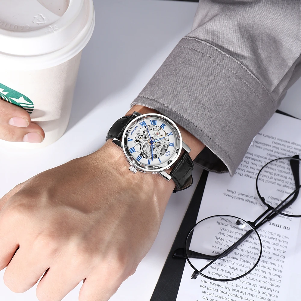 

Classic Wristwatches Steampunk Men's Skeleton Auto Mechanical Watches Gift Box Free Ship