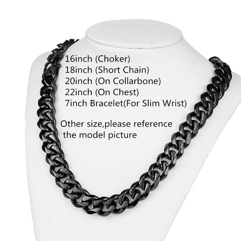 

Vintage Style Men's Gold/Black 316L Stainless Steel Curb Cuban Link Chain Necklace 15mm Wide 7-40inch