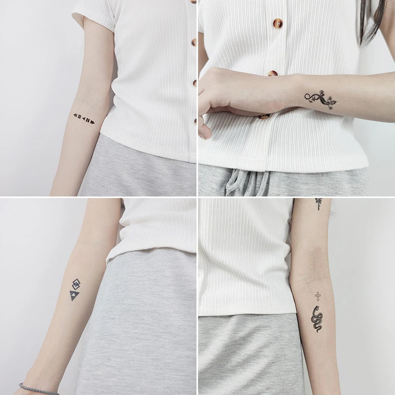 Водостойкие временные татуировки с черными линиями цветы перо животные тотем