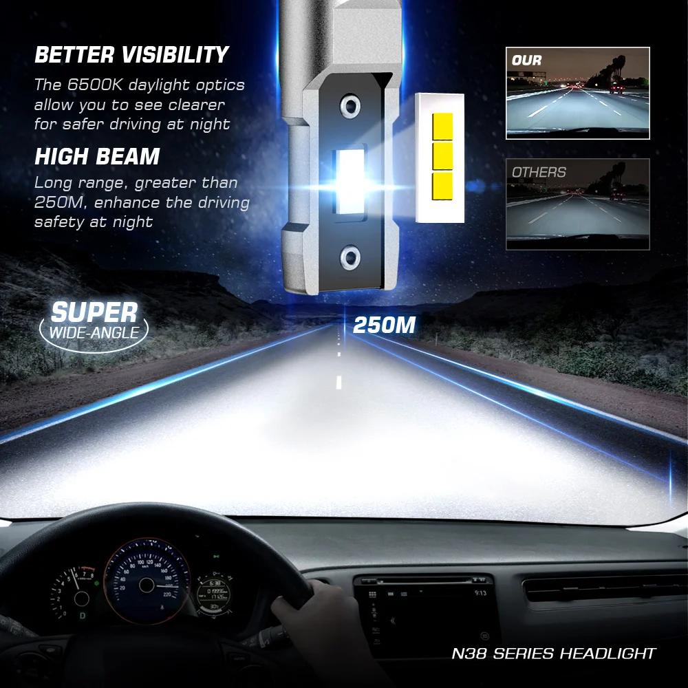 Лампы светодиодные автомобильные NOVSIGHT H11 80 Вт 9003 лм H4 H7 H1 H3 H13 9005 9006 9007 9012