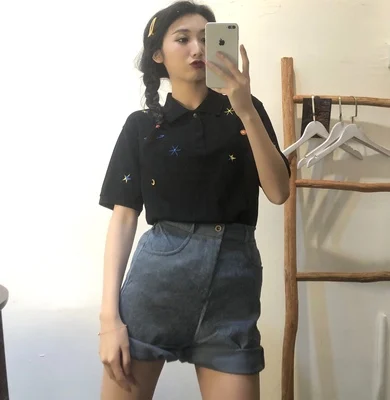 Женская рубашка-поло с коротким рукавом Повседневная Свободная Базовая рубашка