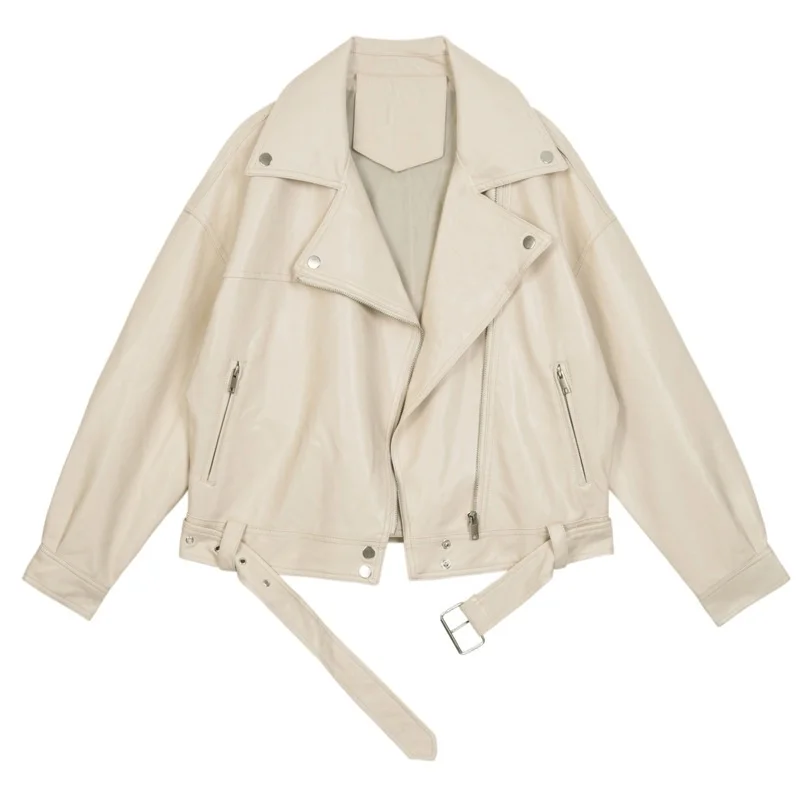 

Leather new 2021 spring 2021 spring new suit collar BF style handsome leather jacket women