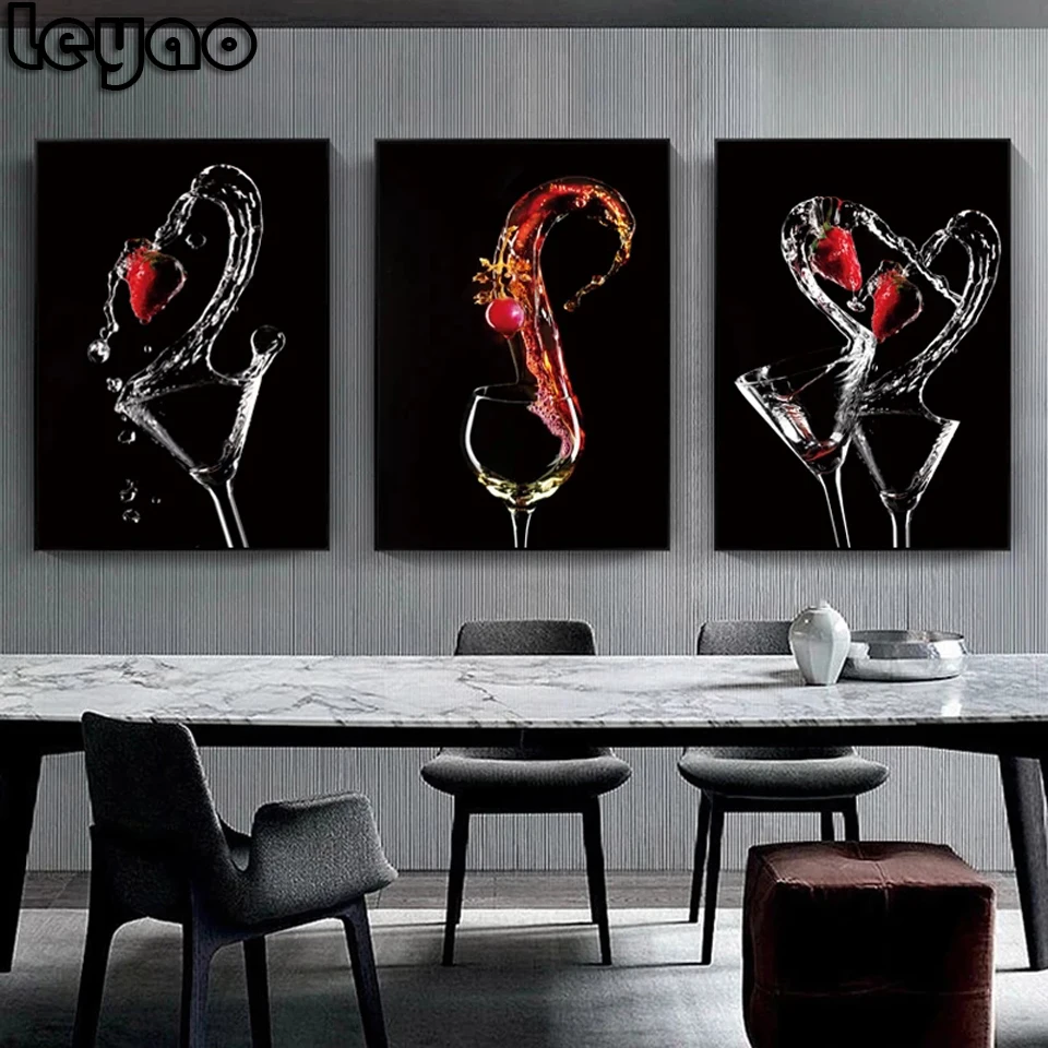 

Romantic Wine Glasses Strawberry Pictures Diamond Painting Wall Art Gallery Dining Room Bar Home Decoration new year gift