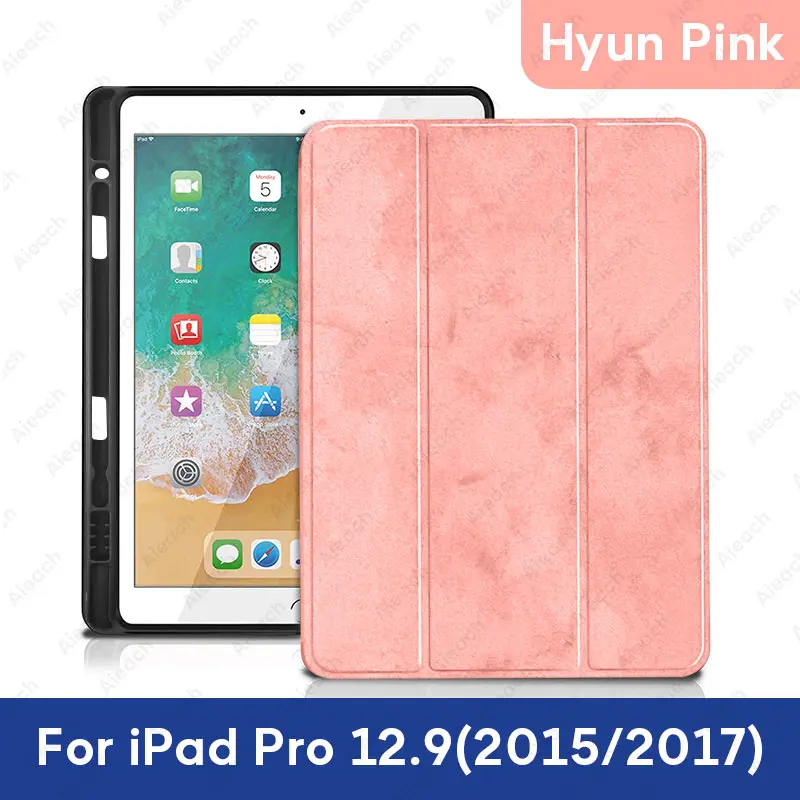 12.9 2015 17 Pink 2 Чехол для iPad Pro 12,9 с держателем-карандашом из искусственной кожи, передняя крышка, мягкий силиконовый чехол для iPad Pro 12,9 - Цвет: 12.9 2015 17 Pink 2