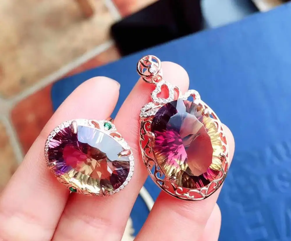 Редкий фотокварцевый фиолетовый желтый граненый Кулон драгоценный камень для