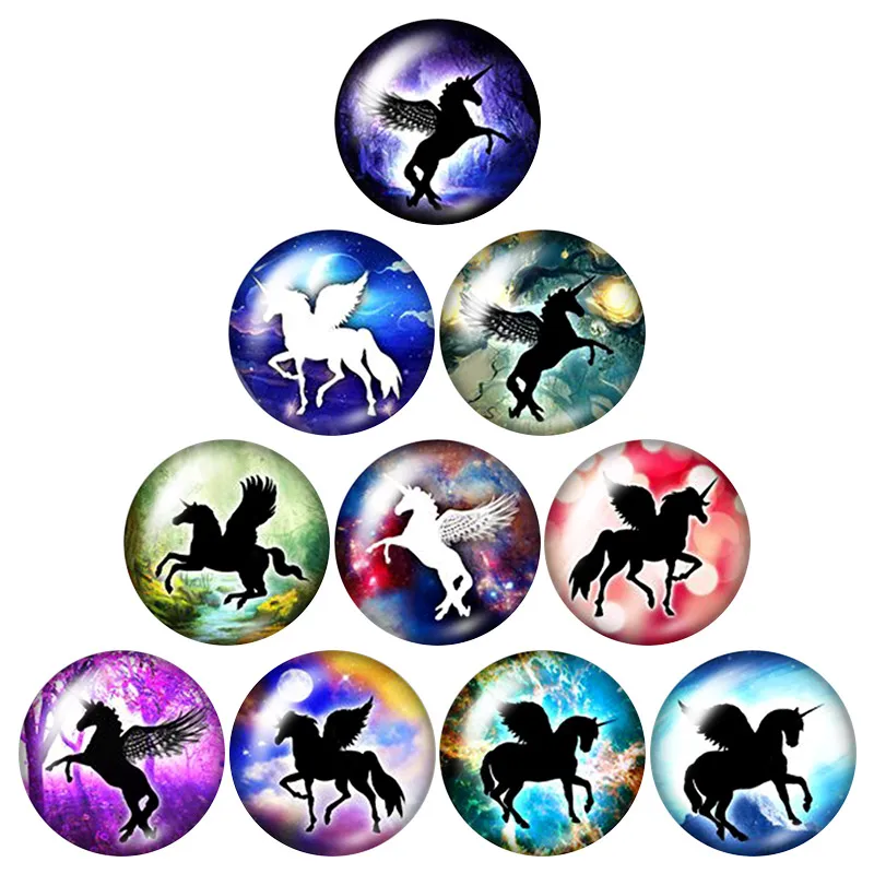Единорог Красота 18 мм кнопки 10 шт. Смешанные Круглые фото стекло кабошон стиль