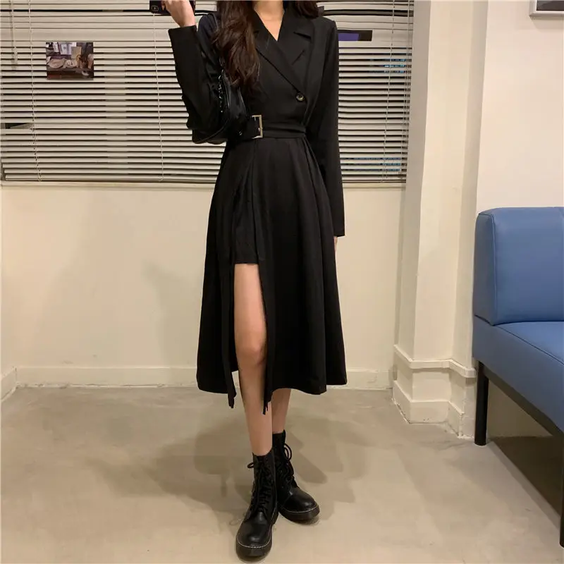 

Irregular design small crowd black dress women's cool suit skirt in spring and autumn small black skirt long sleeve