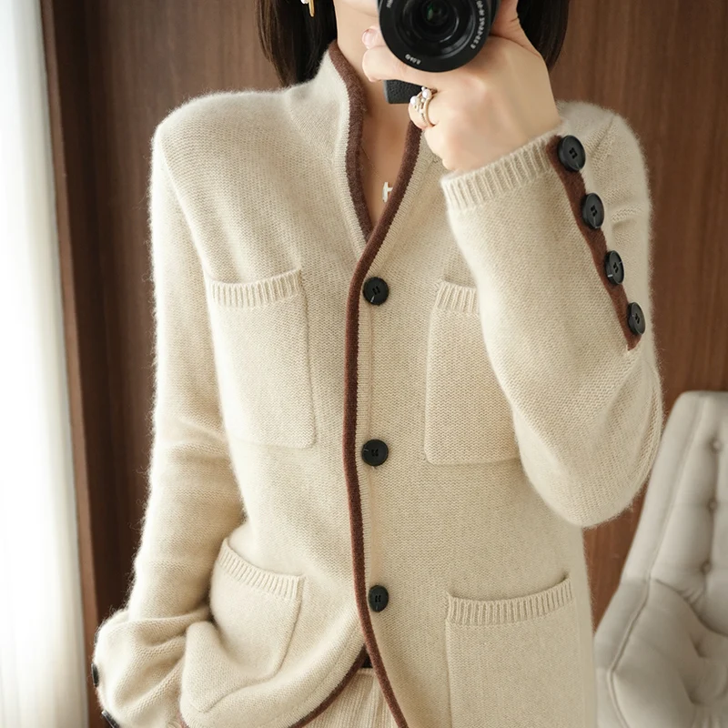 

Wool Sweater Women's 2021 Autumn and Winter Women's Stand-up Collar Casual Cardigan Korean Plus Size Knit Tops Female Jacket