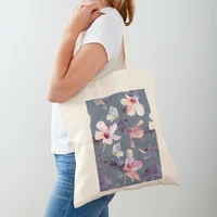 women shopper tote bag funny butterflies and hibiscus flower harajuku foldable shopping canvas tote bag teacher shoulder handbag