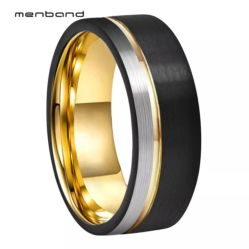 

Black Gold Wedding Ring Tungsten Jewelry Ring For Men Women With Brushed And Offset Grooved finish 8MM Comfort Fit