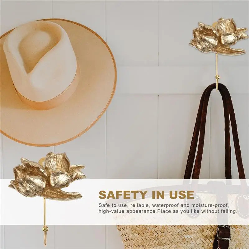 

2Pcs Coat Hat Hanging Hooks European Style Embossed Flower Shape Hooks (Golden)
