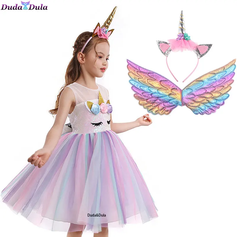 

Летнее платье для девочек в форме единорога; Платье-пачка; Костюм для Хэллоуина для детей на день рождения вечерние нарядное платье принцес...