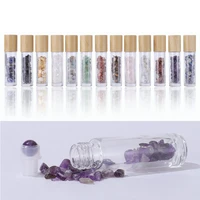 10pcs 10ml natural gemstone essential oil roll on bottles glass perfume roller bottles with crystal chip refillable containers